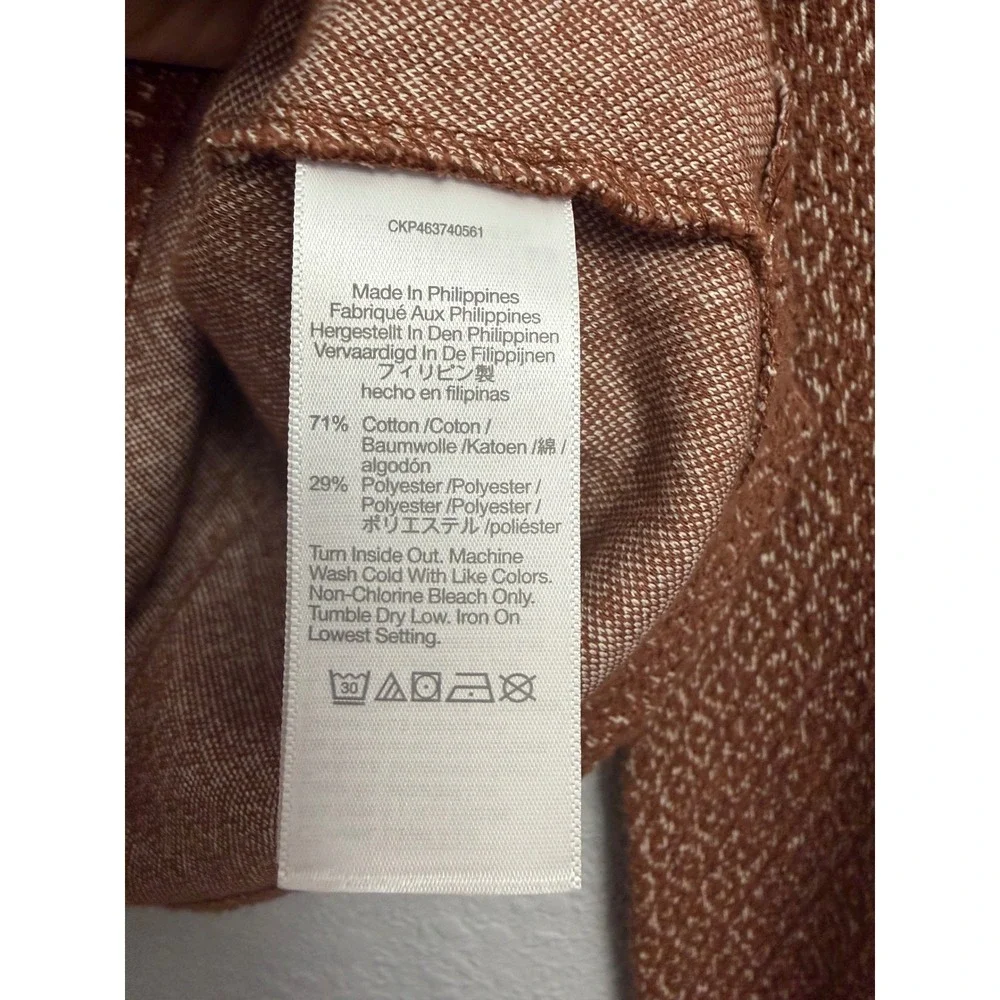 Madewell XS Rust Brown Jacquard Diamond Square Neck Puff Sleeve Top Blouse